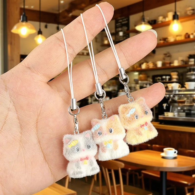 Fluffy Cat Keychain Plush Kitten Charm Phone Strap Bag Pendant Gift For Girls Animal Keyring With Lanyard Fashion Accessory