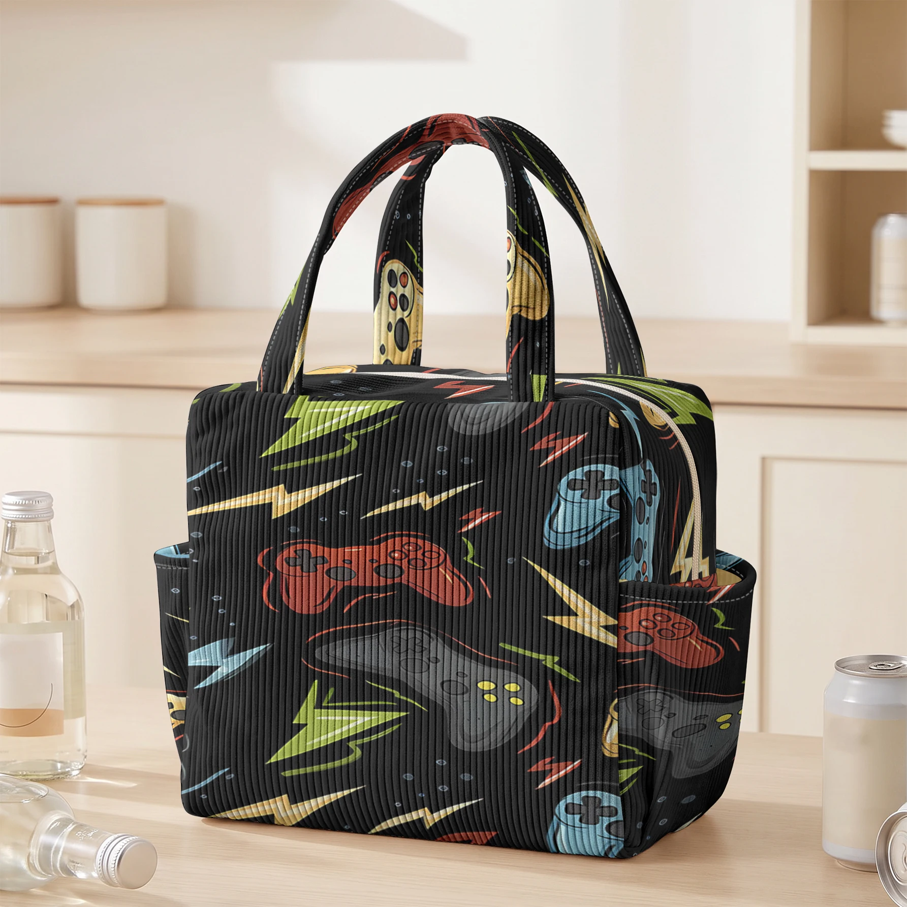 Game Controller Print Insulated Lunch Bag Large Capacity Thermal Tote Bag For Work Picnic Daily Use