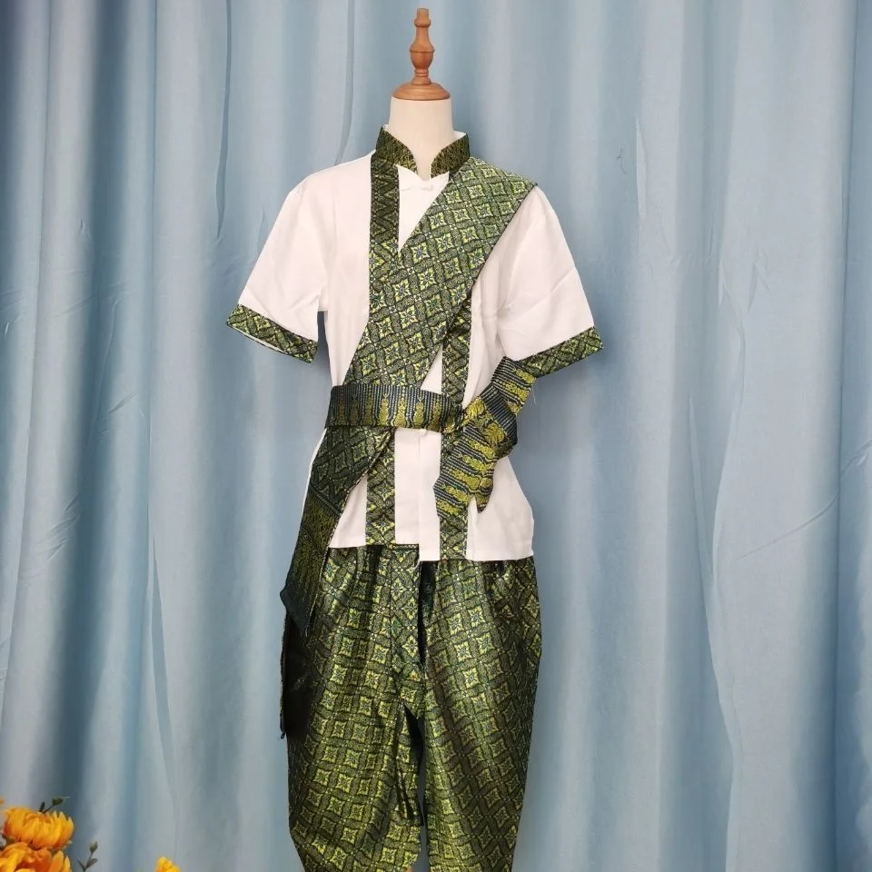 

Thailand Myanmar Men's Dai clothing set Thai Traditional Clothing for Men Stage Performance National Outfit Costume