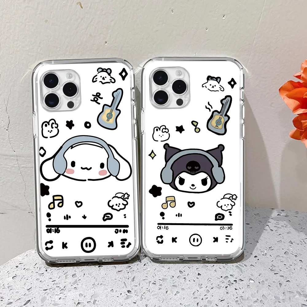 MINISO Cute Cinnamoroll Kuromi  For iPhone 16 15 13 14 12 11 Pro Plus MAX XS iPhone13 14 Mini Transparent Phone Case