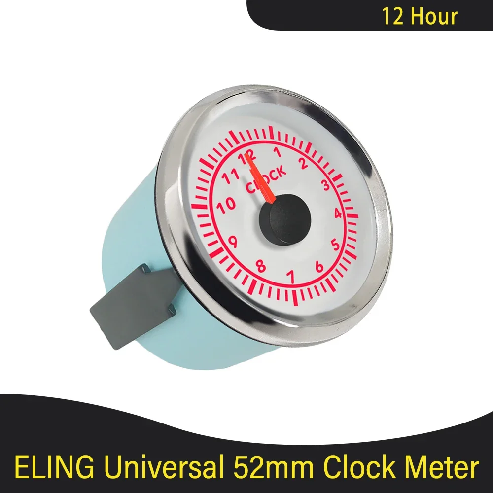 Newest Waterproof 52mm Clock Meter Gauge 12 Hour Format with Red Backlight 12V 24V for Car Boat Yacht Universal