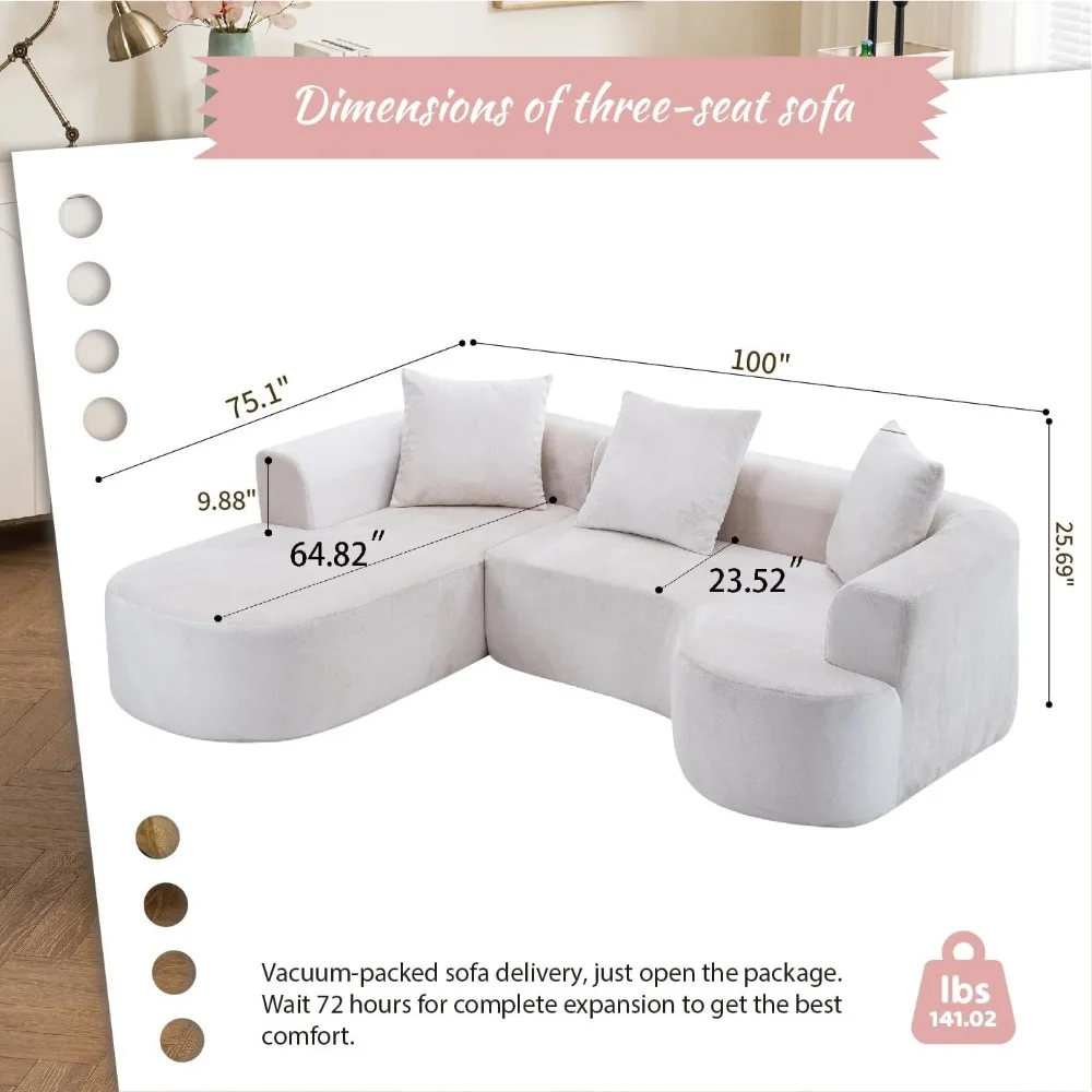 Роскошный современный 3-местный секционный диван из синели с шезлонгом для гостиной, очень широкий изогнутый комфорт L-образной формы