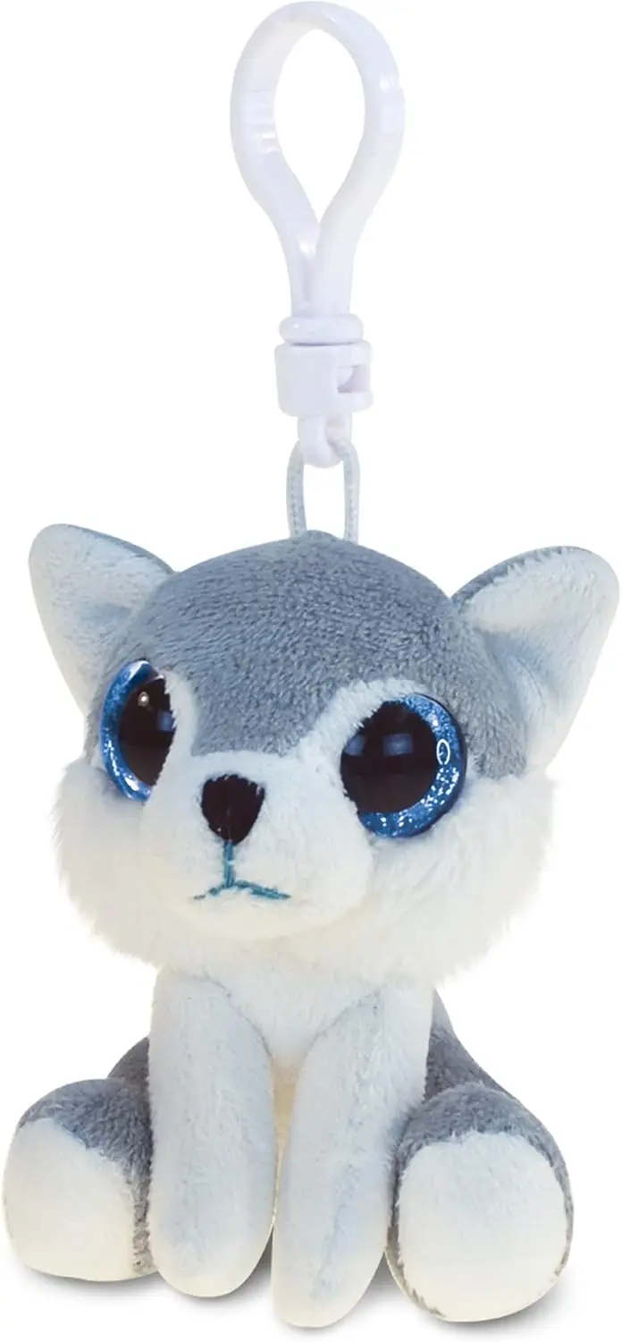 พวงกุญแจตุ๊กตาหมาป่าตาโตน่ารักพร้อมคลิปหนีบ - ตุ๊กตาสัตว์นุ่มนิ่มสำหรับตกแต่งกระเป๋าเป้สะพายหลังสำหรับเด็ก ผู้หญิง และผู้ชาย