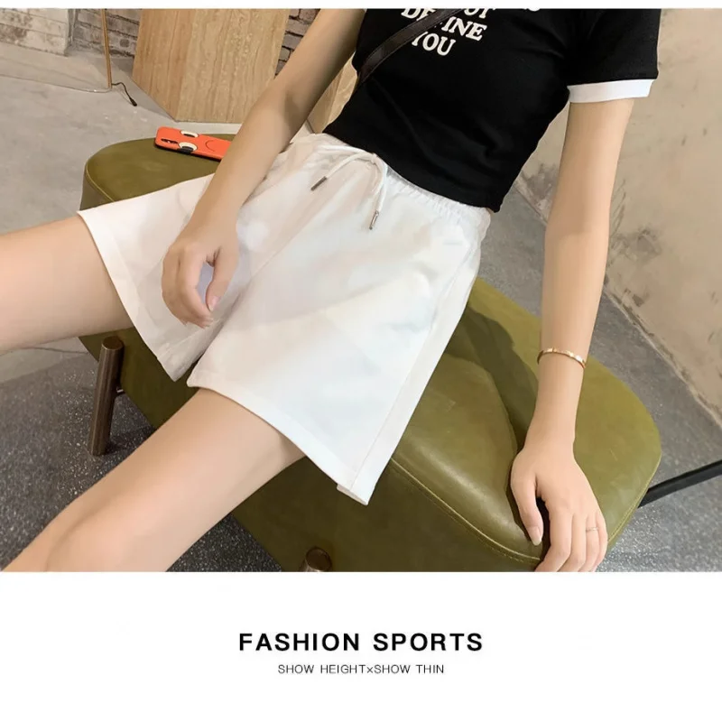 2025New Style coréen Shorts de sport femmes taille haute ample et minceur pantalon à jambes larges couleur unie pantalons décontractés à la mode été N