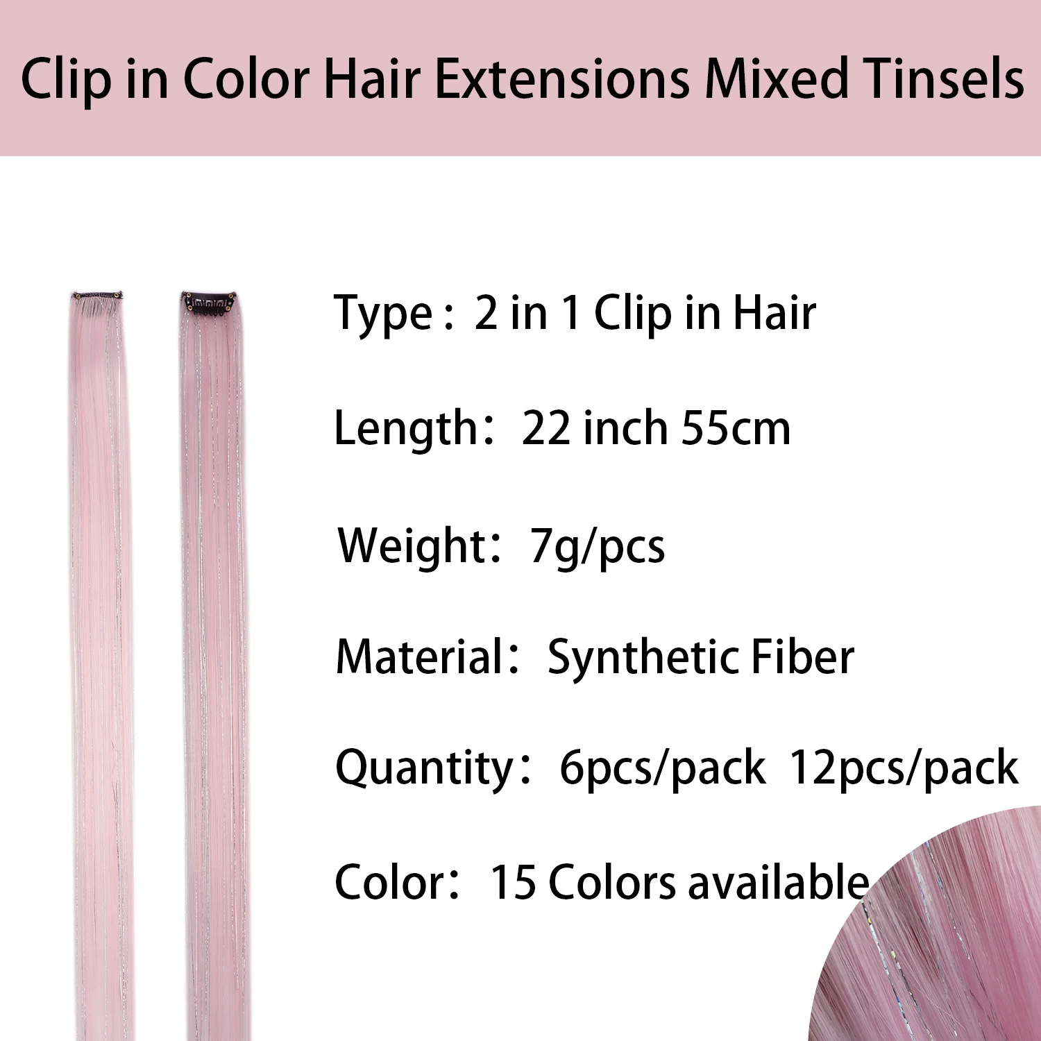 Extensiones de cabello de colores con Clip para mujer y niña, postizos de arcoíris sintéticos con borlas plateadas mezcladas, reflejos de fiesta de