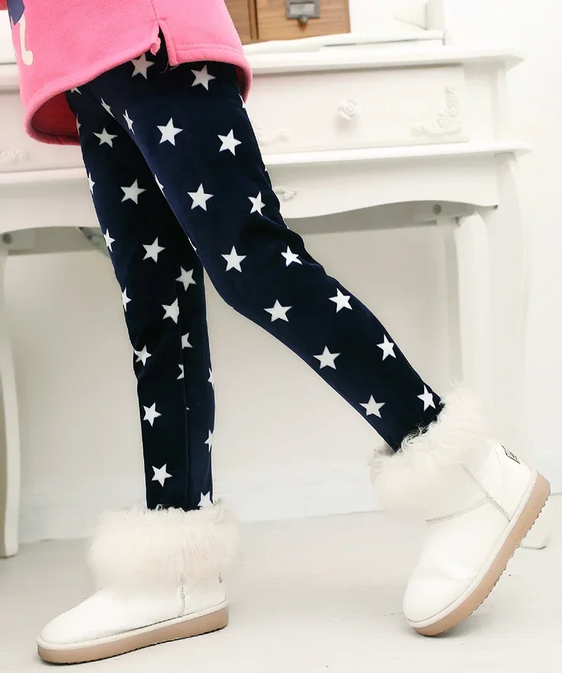 Autumn Winter Girls Pants Warm Kids Leggings Thicken Velvet Flower Print Children Trousers Baby Girl Legging Pantalones De Niñas