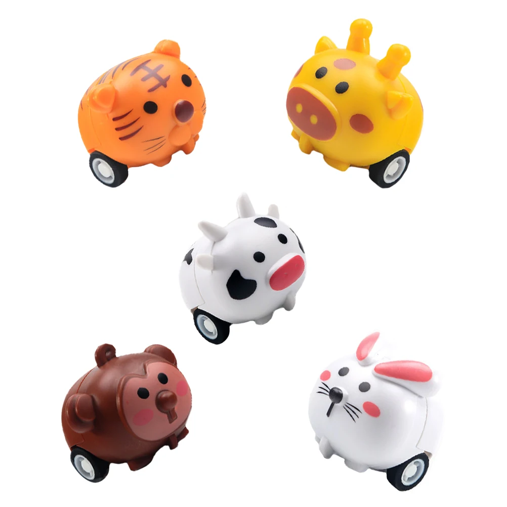 

5 Pcs Small Animals Pull Back Car Baby Toddler Toys Abs Friction Powered Vehicle