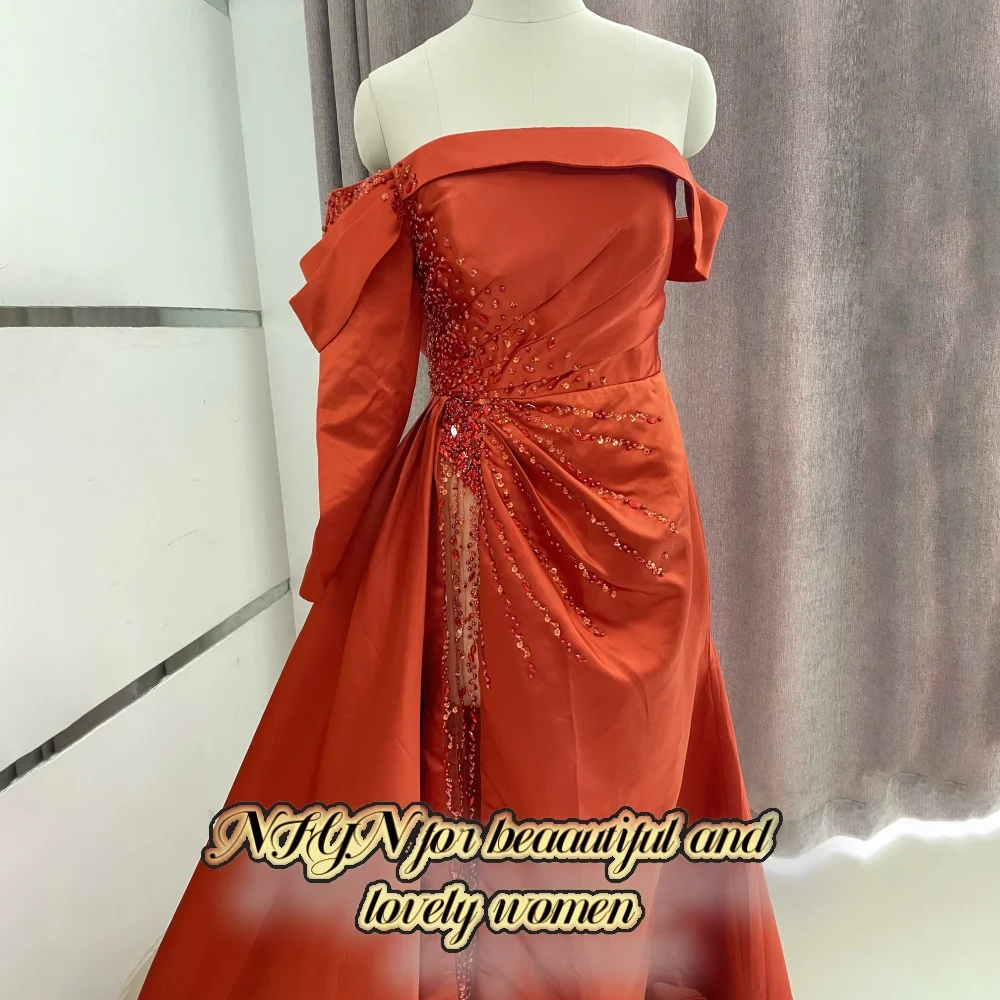 NFYN Off-shoulder Black Pageant Party Gown Luxury Pearls Evening Dress Formal Mermaid Sexy Prom Dresses robe de bal Customized