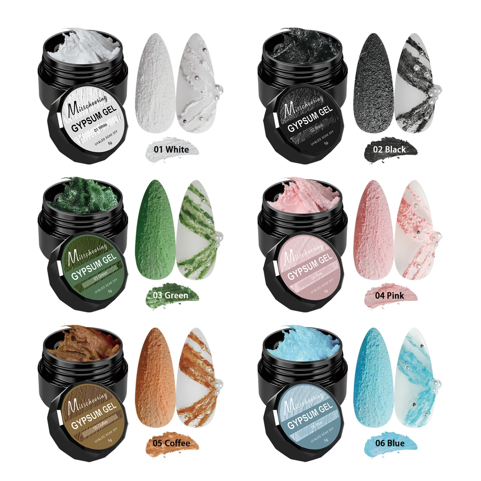 6 Colores de Gel de Escultura en Acrílico para Uñas, Barniz en Gel 3D en Relieve Arenoso, Remojable UV/LED, Gel de Arte de Uñas DIY en Relieve, Decoración 5