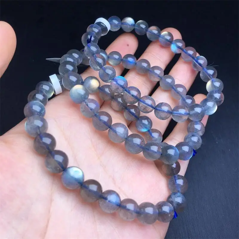 

7-8MM Natural Gray Moon Stone Bead Bracelet Gemstone Jewelry Reiki Stone Healing Gift For Women 1PCS