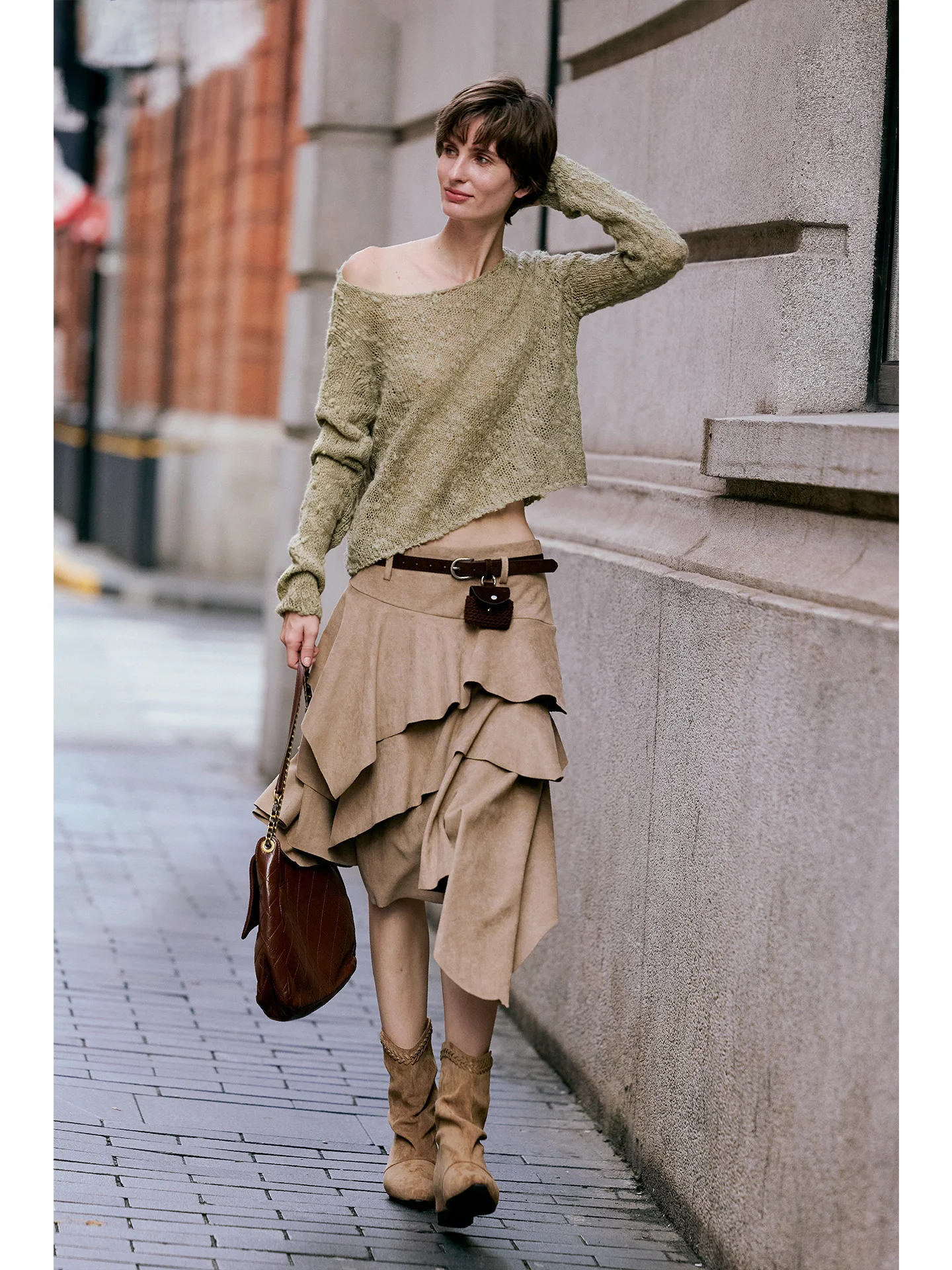 Luna7xi Layered A-Line  Skirt Women's Autumn 2026 Asymmetrical Belt Mid-Length Cake Skirt Soft Comfortable Polyester