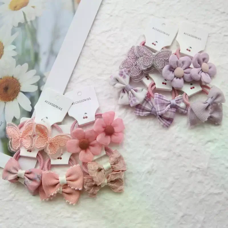 Trendy Handmade Elastic Lovely Hairbands Children's Flower Hair Accessories Hair Bow Headwear Rope Cute Girls Hair Bands 10Pcs
