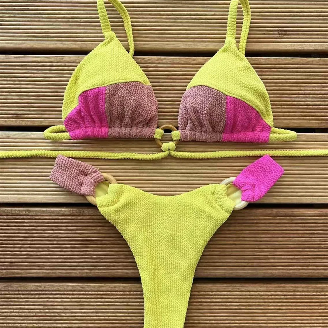 Gefältete, geknitterte, gespleißte brasilianische Bikini-Badebekleidung für Damen, zweiteiliges Bikini-Set, Badeanzug, Badebekleidung, Badeanzug, Schwimmbekleidung V6567 – Detail 12