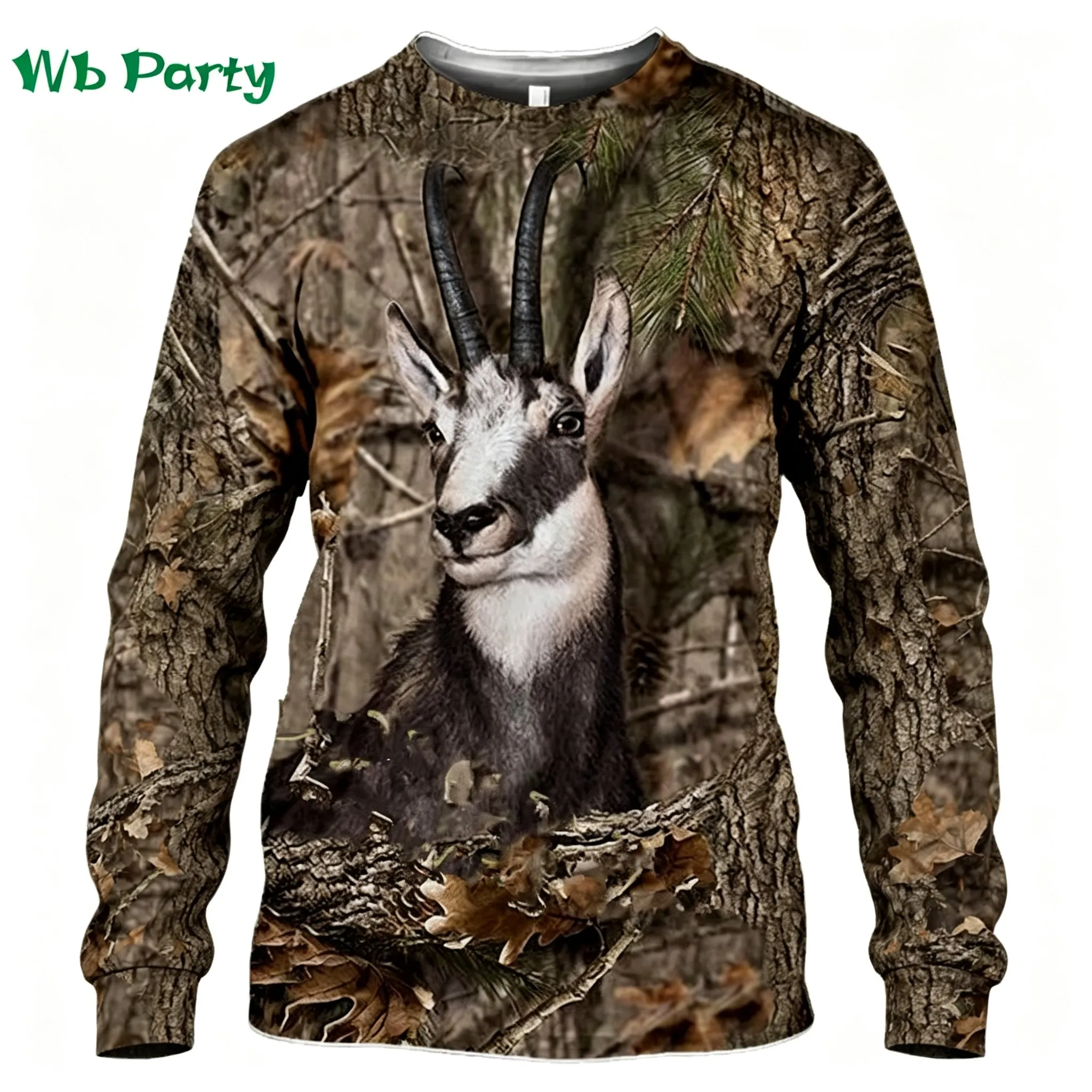 Men's Long Sleeve Sweatshirt 3D Camo Wild Animal Print Crew Neck Hunting Outdoor Casual Pullover Top