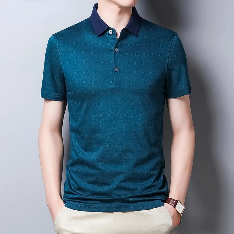 2022 Mulberry Silk Golf Men's Polo Shirts High Quality Short Sleeve Business Casual Thin Male T-shirts Simple Silky Man Tees