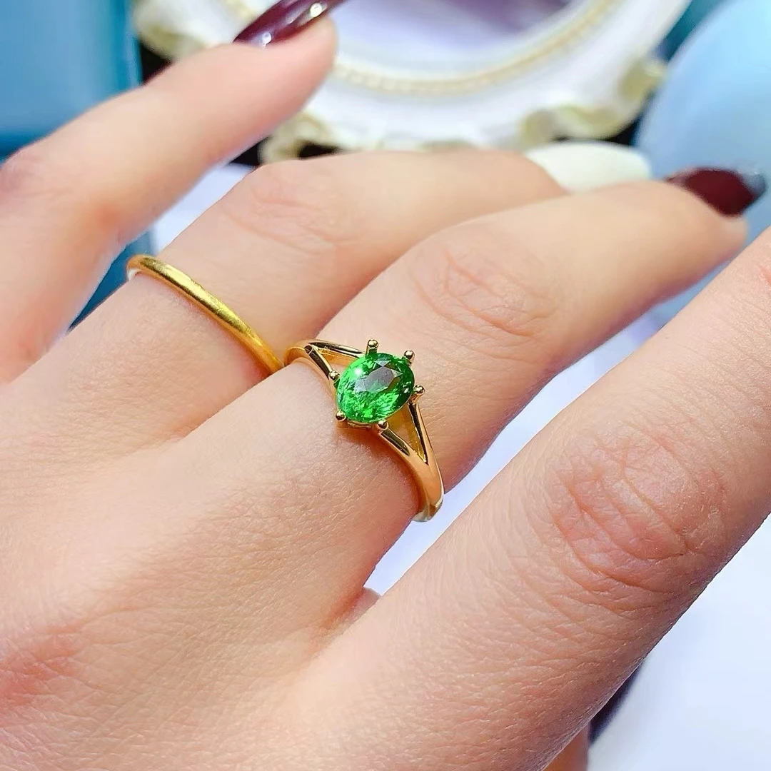 

KJJEAXCMY Natural Tsavorite Ring S925 Silver Inlaid Simple Women's High-End Jewelry The crystal is clean and has beautiful color