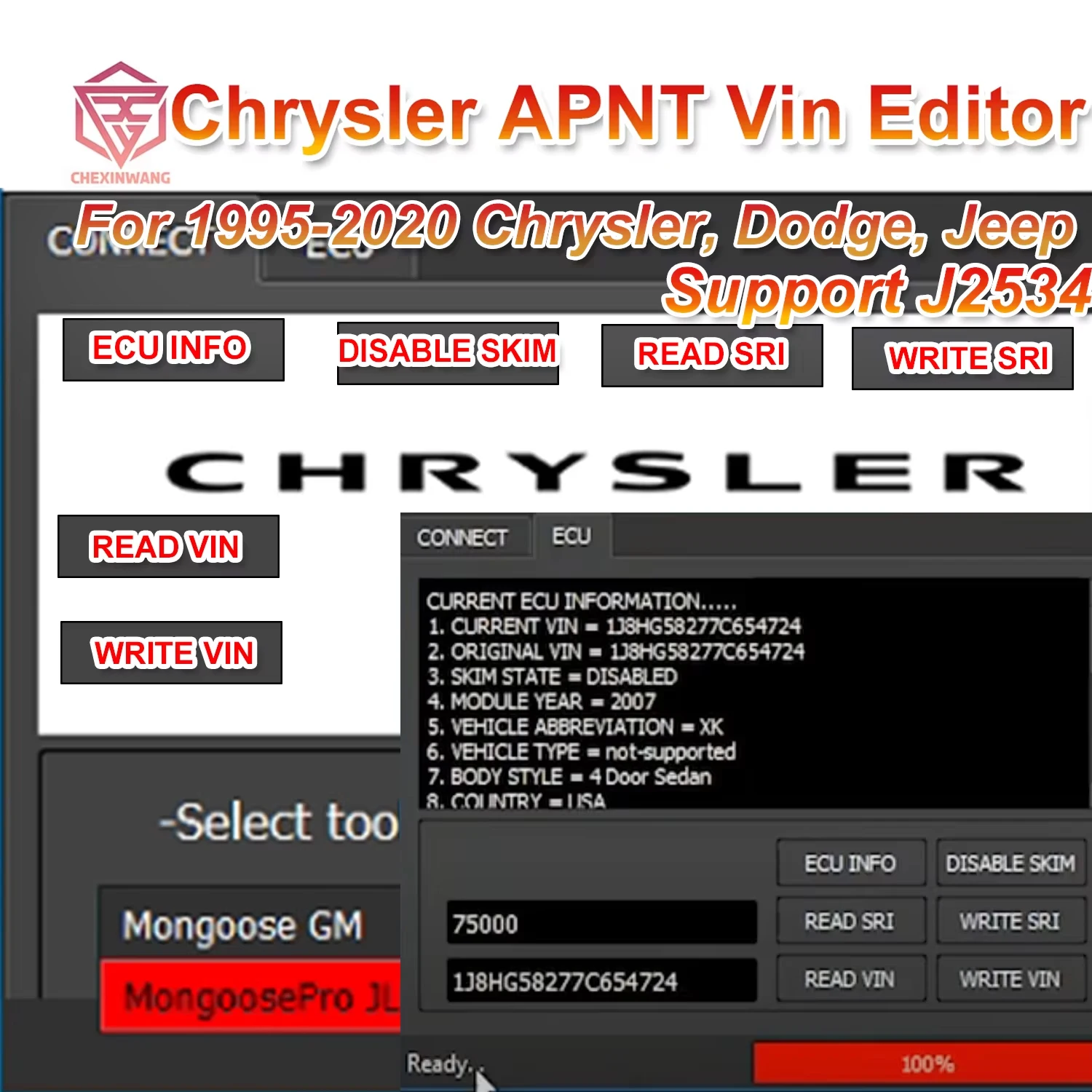 

Newest Version For Chrysler APNT VIN Editor Edit Skim Security for Chrysler/Dodge/Jeep Gas Diesel From 1995-2020 Support J2534