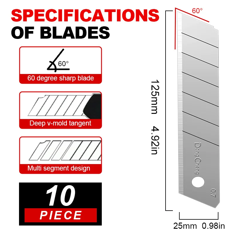25mm Extra Heavy Duty Snap Off Utility Knife Blades 0.7mm CK75 Steel 60° Box Cutter Replacement Blades