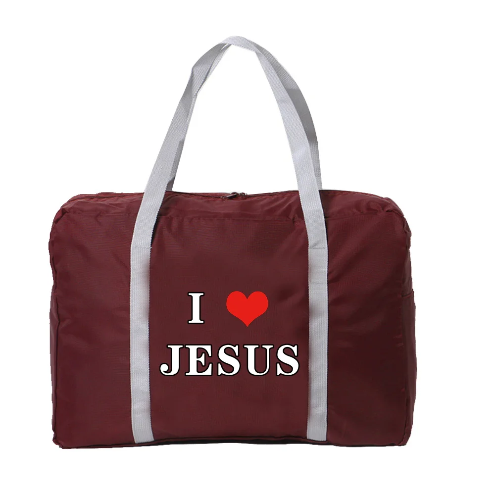 Travel Bag Unisex Large Capacity Foldable Luggage Bag Nylon Clothes Storage Portable Jesus Pattern Waterproof Organizer Handbag