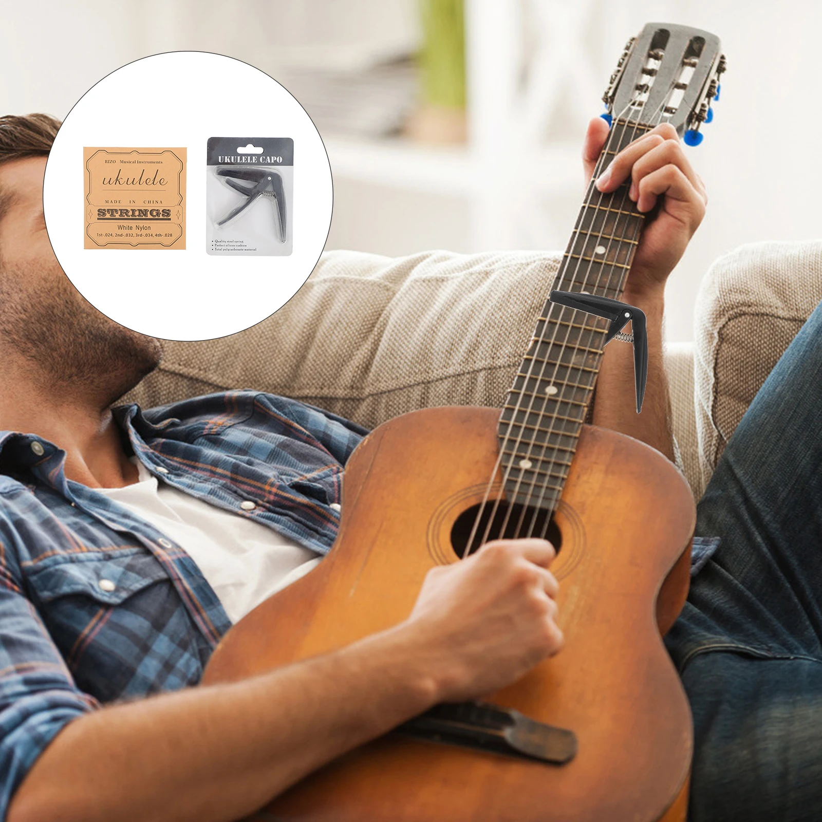

1set White Strings Guitar Capo Black Capo Classical Replacing Instrument Accessory Durable Practical Accessories