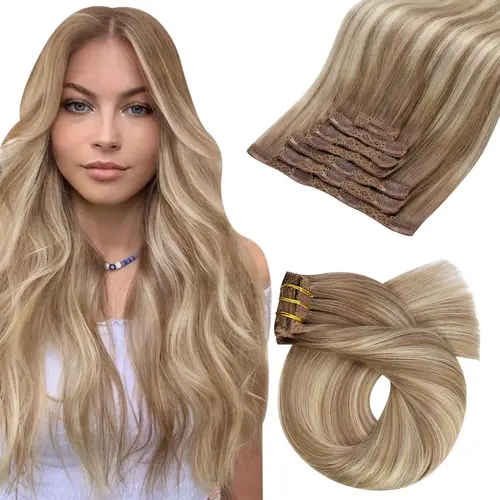 Moresoo Clip en extensiones de cabello 100% cabello brasileño Real extensiones rectas naturales cabeza completa Clin en extensiones de cabello humano