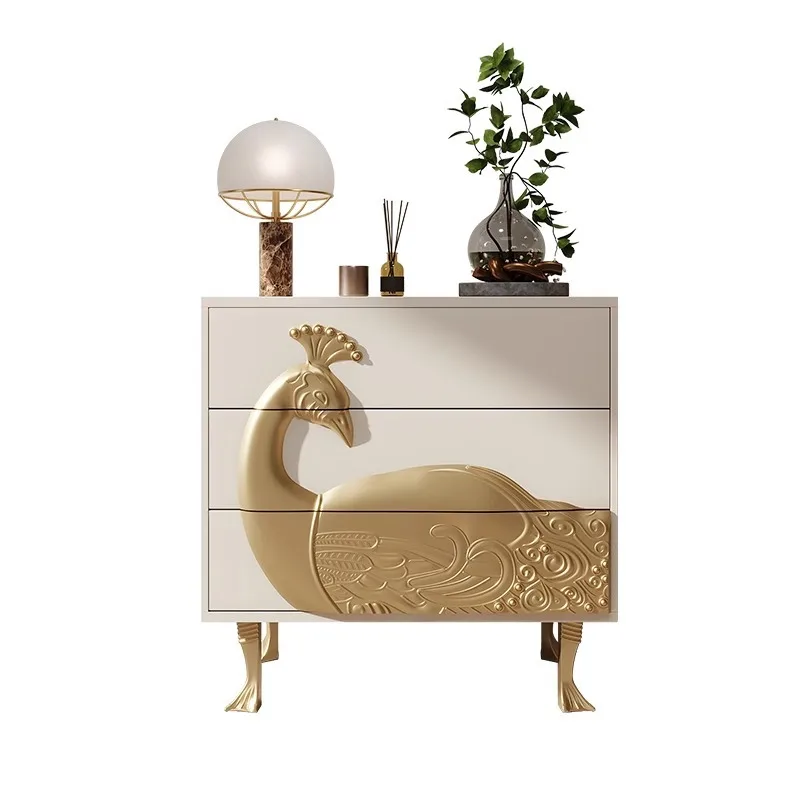 

American neoclassical chest villa living room solid wood carved peacock decorative cabinet light luxury entrance drawer cabinet