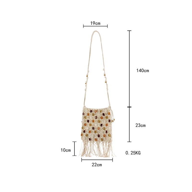 Bunte Ethnische Boho-Tasche mit Perlen und Gewachstem Seil, Gewebte Crossbody-Schultertasche, Ausgehöhlte Lässige Strand-Urlaubshandtasche, Leichte Handtasche – Detail 1