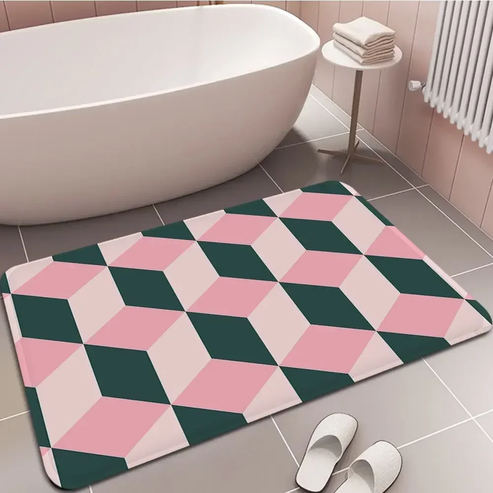 Pink Plaid Print Pattern Flannel Bathroom Non-silp Doormat Suitable for Livingroom Entrance Decorate Accessories Pad Bedroom Rug