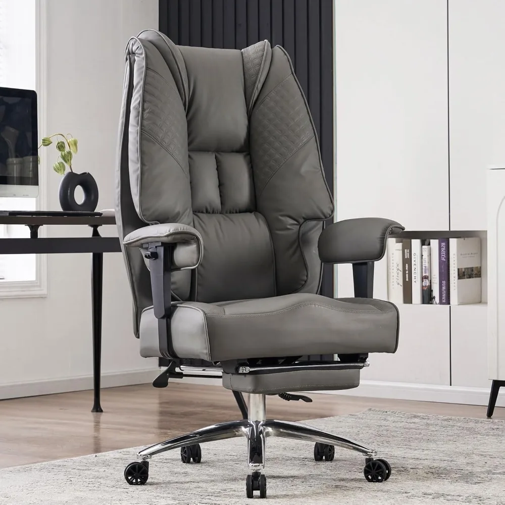 

Big and Tall Office Chair 400lbs Wide Seat, Leather High Back Executive Office Chair with Foot Rest, Ergonomic Office Chair Grey