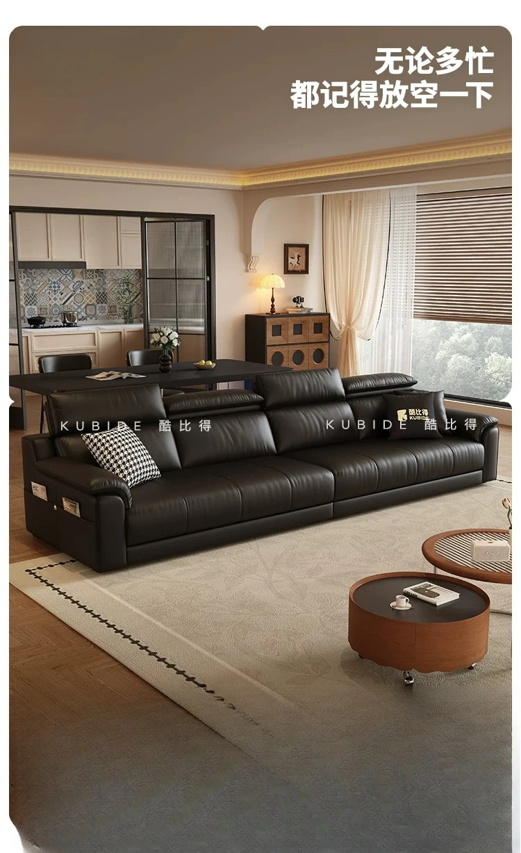 

PYH piano keys first layer cowhide sofa small apartment modern living room straight row three-person leather sofa