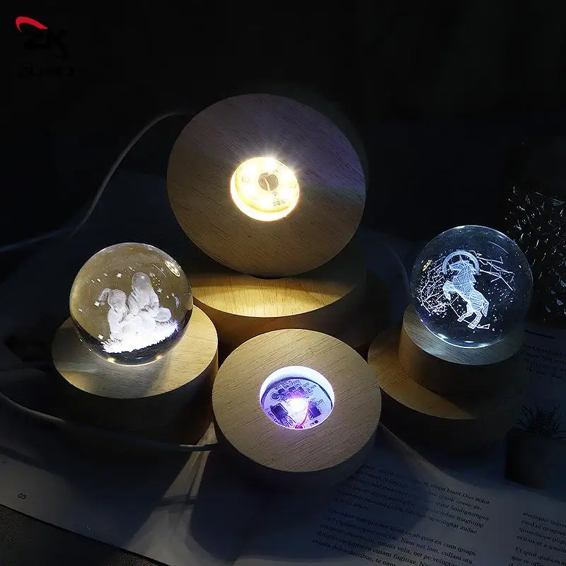 Round 6CM 5V Wooden Light Base With 1Meter USB Power Switch LED Light Rotating Display Stand Lamp Base Home Desktop Decoration