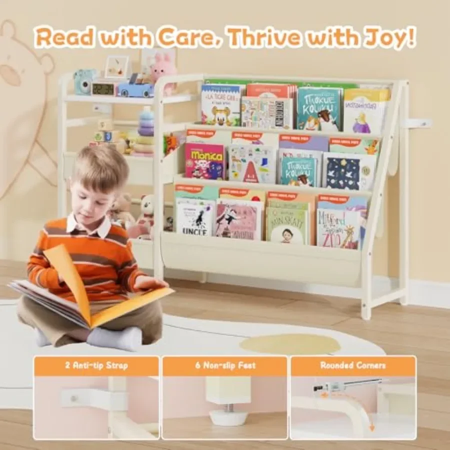 B4 Bookshelf and Toy Storage Book Shelf for Rooms Toddler Bookshelf for 3Tier Sling Baby Bookshelves Montessori Baby Bookcase f