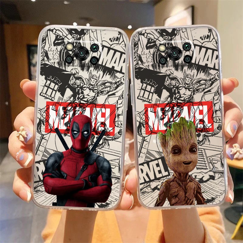 Marvel Deadpool Groot Phone Case For Xiaomi POCO F5 F4 F3 Pro GT M4 M3 Pro 5G X5 X4 X3 Pro NFC Coque Liquid Silicone Back