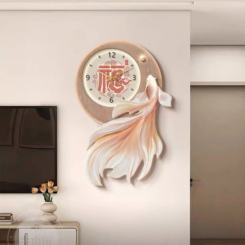 Fish Silent Quartz Wall Clock Luxury Modern Lucky Home Decor For Living Room Dining Room