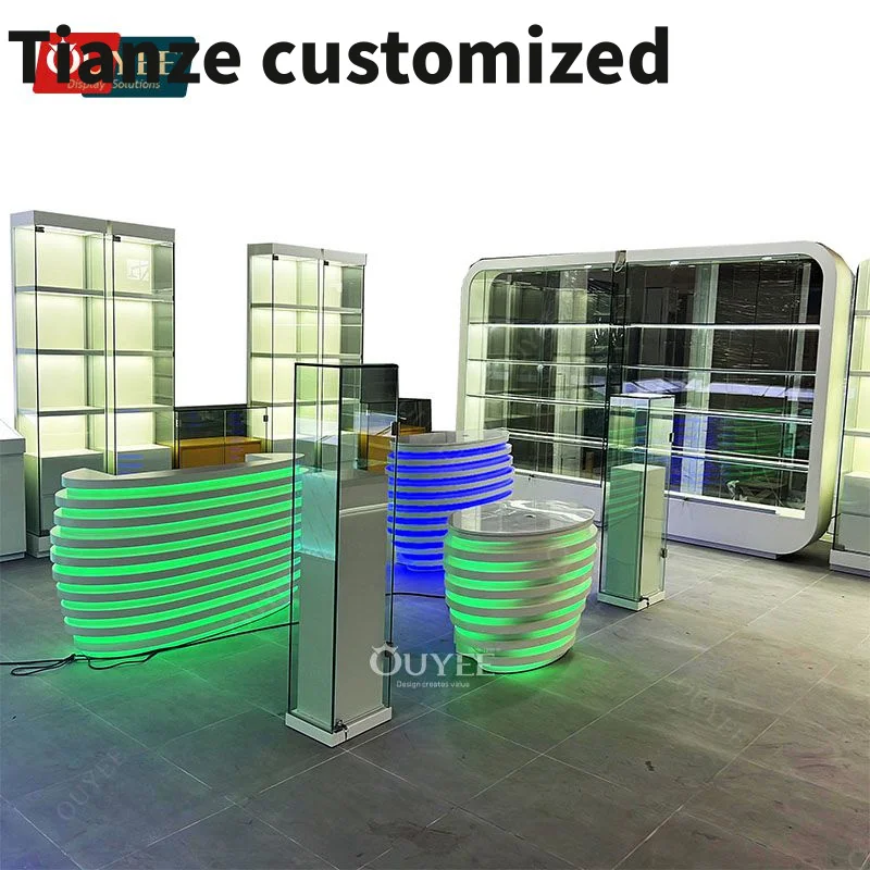 Customized-Wooden Display Rack Smoke Shop Glass Display Showcase Dispensary Store Fixtures Smoke Shop Wood Display