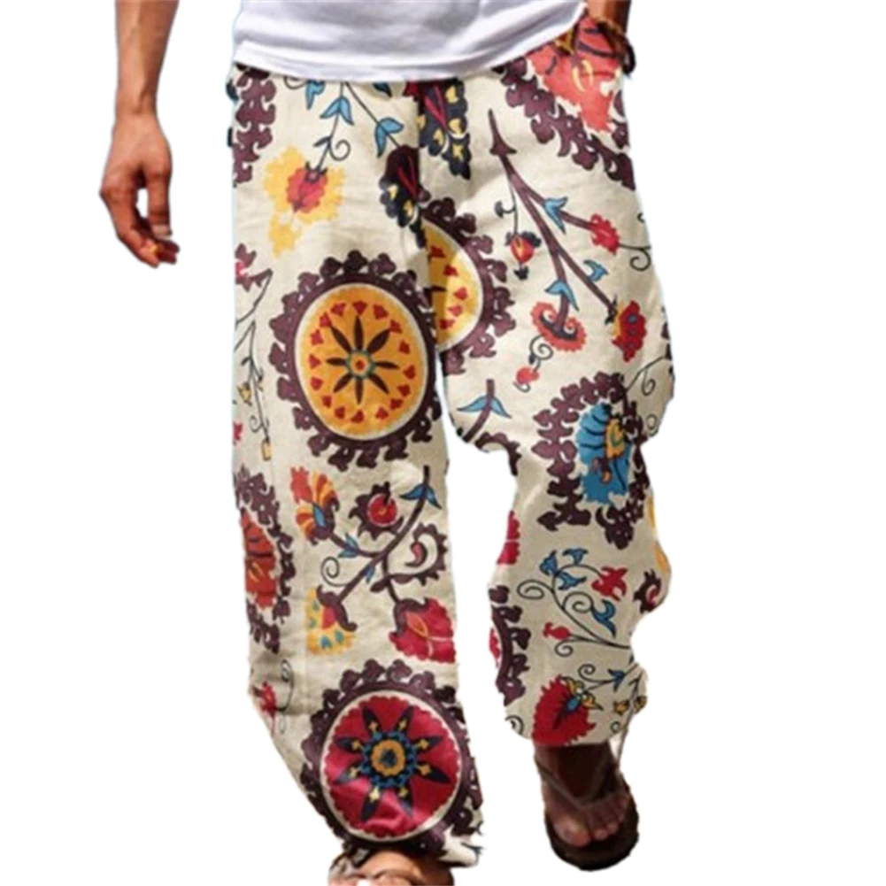 Heren Casual Baggy Harembroek Elastische Taille Strand Losse Wijde Pijpen Hippiebroek