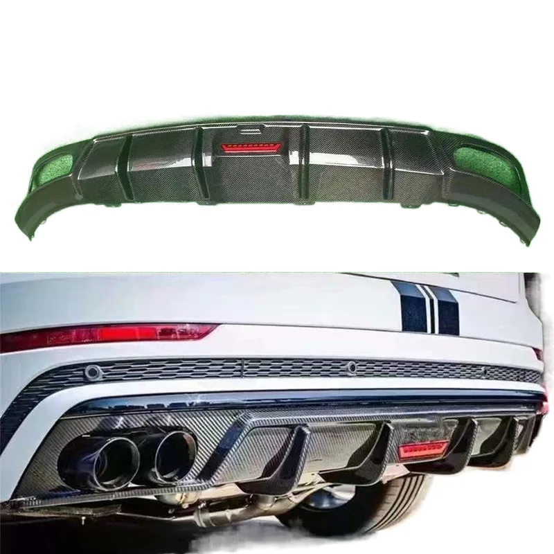 Dla Audi Q8 SQ8 2018+ Dyfuzor z włókna węglowego Tylny dyfuzor zderzaka Samochodowy tylny splitter Spoiler Tylna listwa Części samochodowe — 2