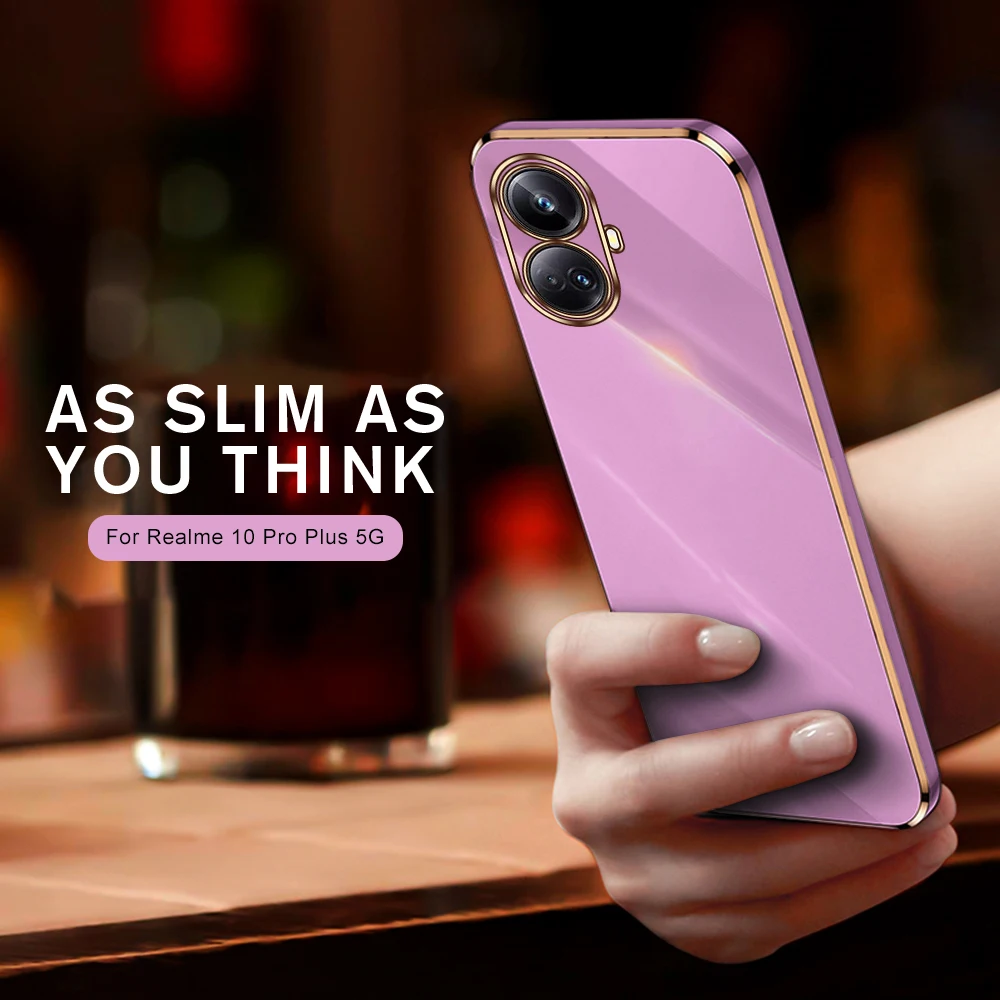 Luxury Straight Edge Electroplating TPU Soft Back Cover For Realme 10 Pro Plus 5G Camera Protection Case Realme10 Realmi 10 4G