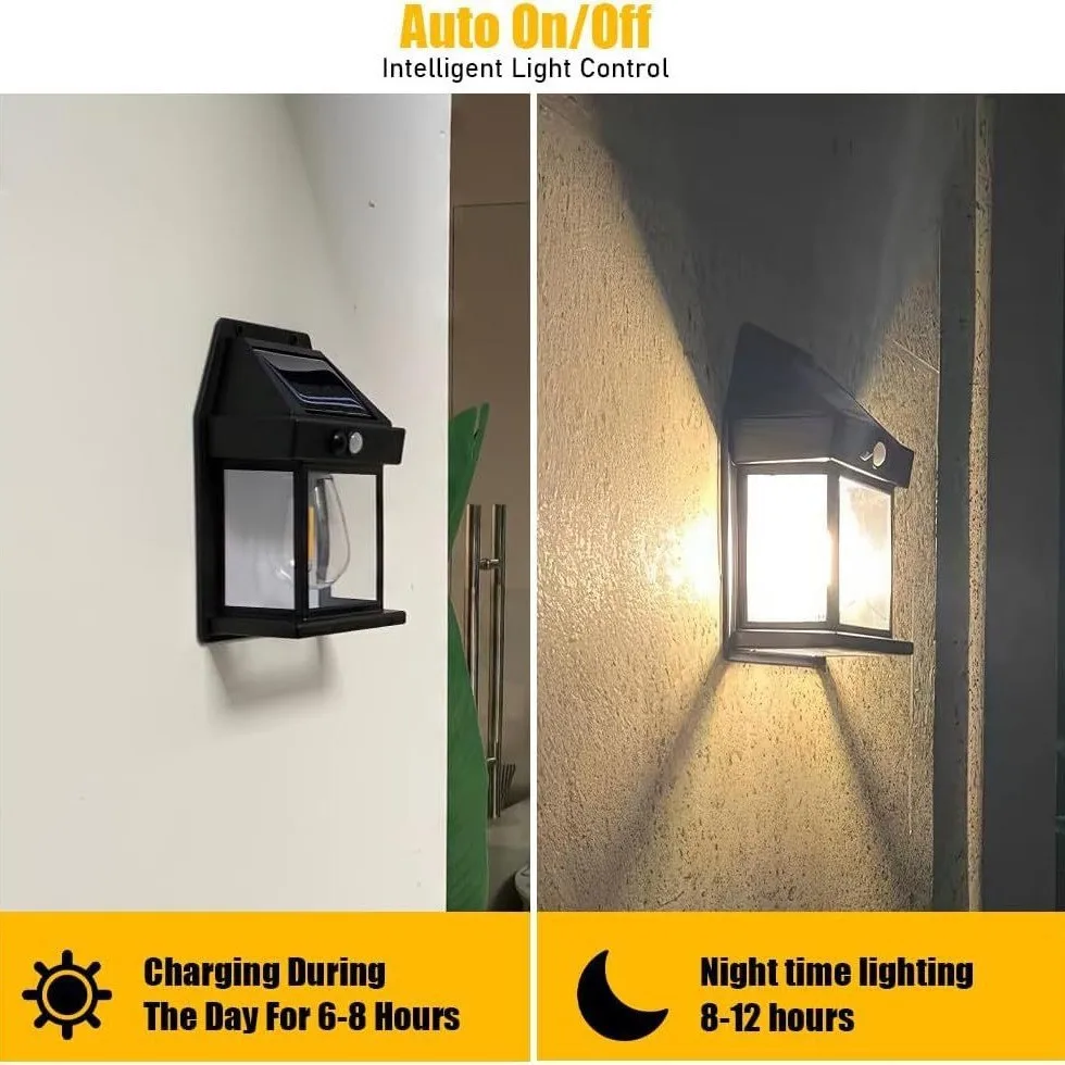 Applique murale solaire extérieure en tungstène, capteur de mouvement en forme de maison, étanche IP65, lampe de jardin à énergie solaire, 3 Modes d'éclairage