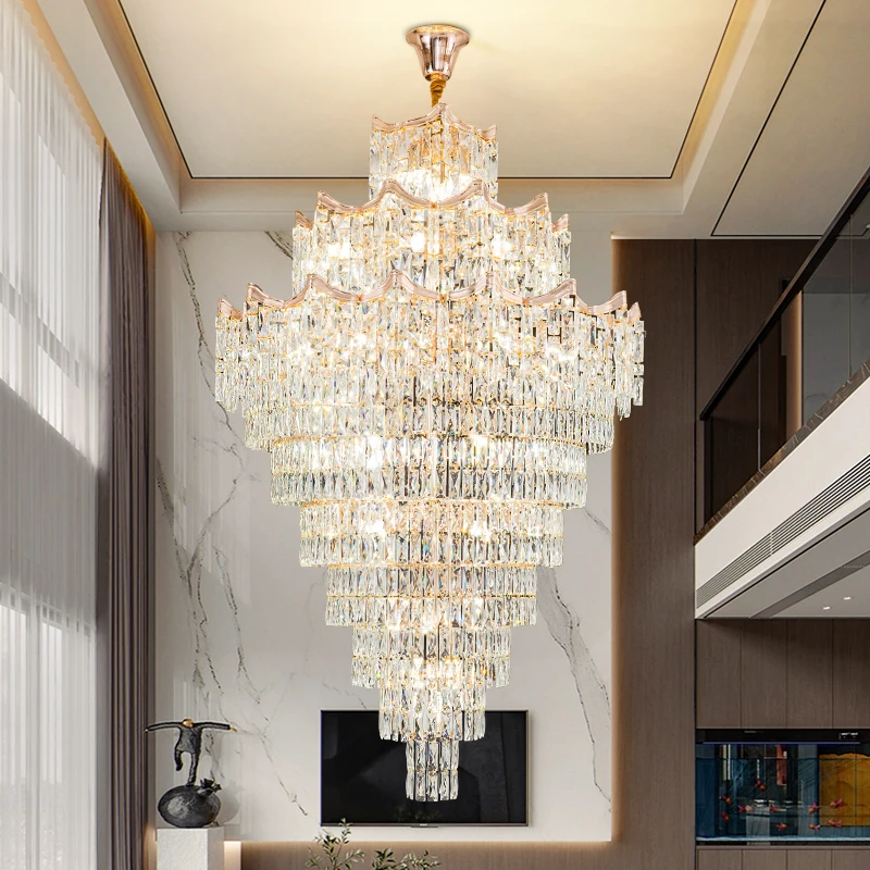 Duplex Chandelier 2026 New Hot Sale Model Light Luxury Modern Crystal Hall Lamp Villa High Ceiling High Ceiling Living Room Lamp
