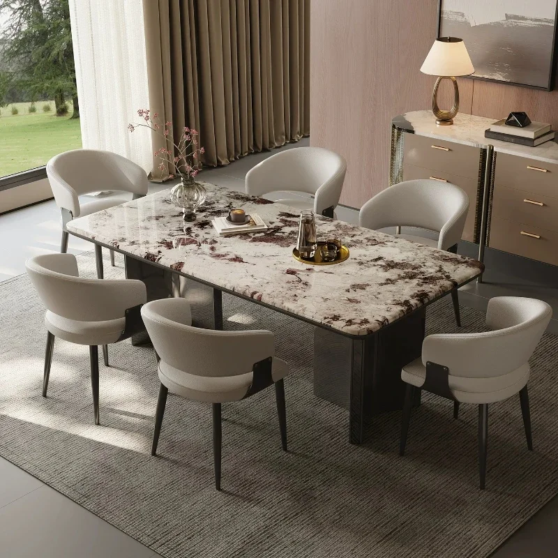 Italian Style Light Luxury Supercrystalline Stone Dining Table Rectangular Pliante Dining Tables And Sets Of 6 Chairs Furniture