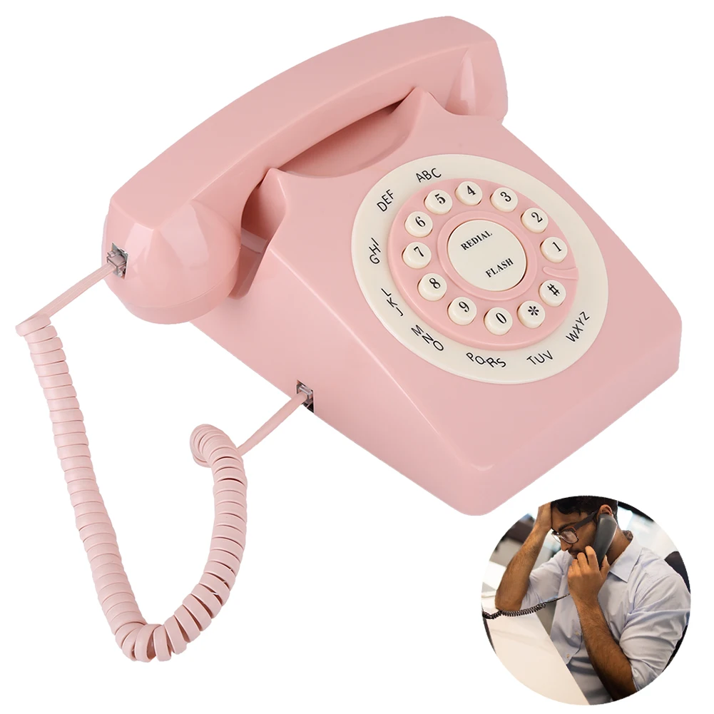 Vintage Landline Telephone Vintage Telephone High Definition Call Quality Wired Telephone for Home Pink