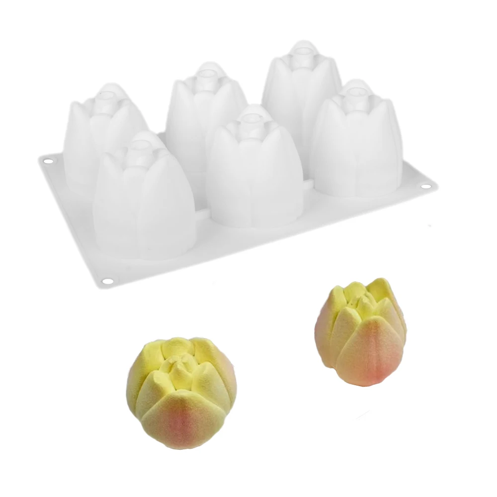 Moldes de silicona para pastel con diseño de capullo de flor de tulipán o rosa, molde para pastel de Mousse francés para el Día de San Valentín, herramientas de postre, utensilios de cocina para hornear