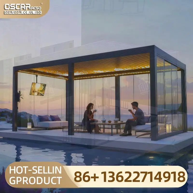 Motorized Outdoor Roller Blinds Zip Screen Shades Zip Track Blinds for Patio Balcony Garden pergola