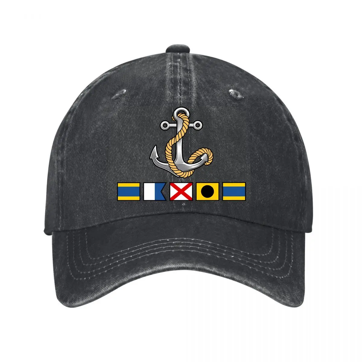 Nautical Anchor Rope Maritime Signal Flags Sailing Graphic Washed Baseball Cap Outdoor Hat