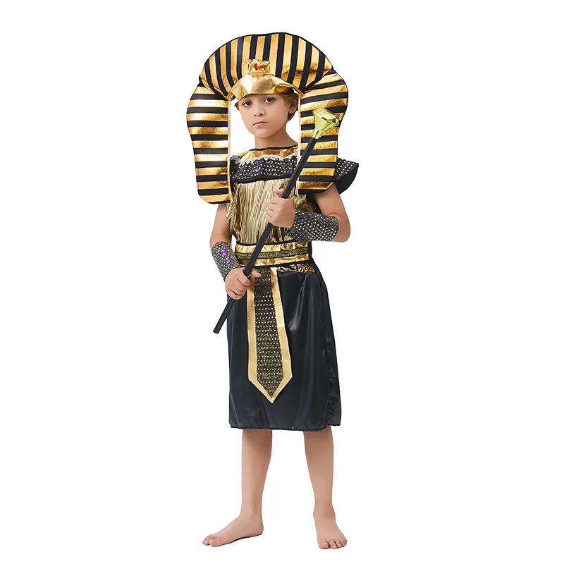 زي فرعون الأمير المصري للأولاد من عمر 6 إلى 12 سنة للأطفال من الذهب الأسود