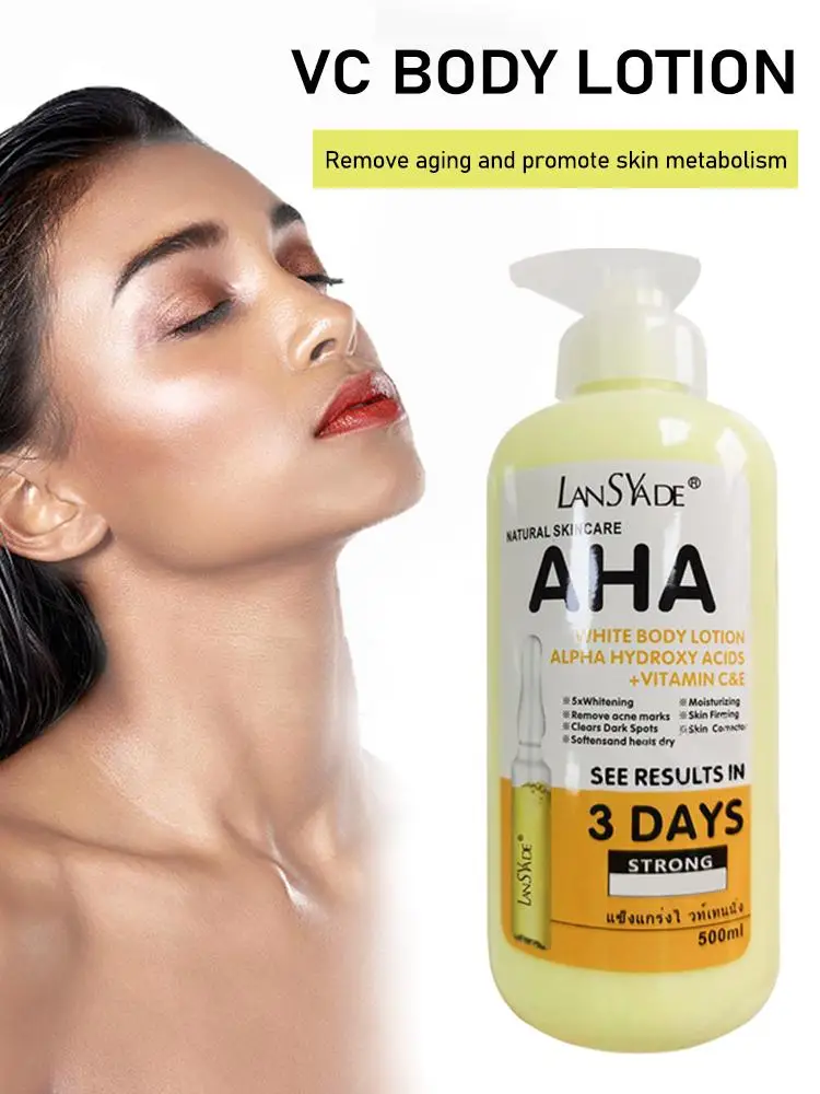 AHA Whitening Körperlotion 500ml, Hydroxysäure VC VE Aufhellende Hautfeuchtigkeitscreme, Dunkle Flecken Entferner Straffende Feuchtigkeitsspendende Körpercreme