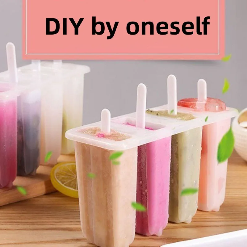 4 Even Old Popsicle Mold with Cover Household Children's Cute Popsicle Ice Cream Mold DIY Homemade Ice Cream Sorbet Mold