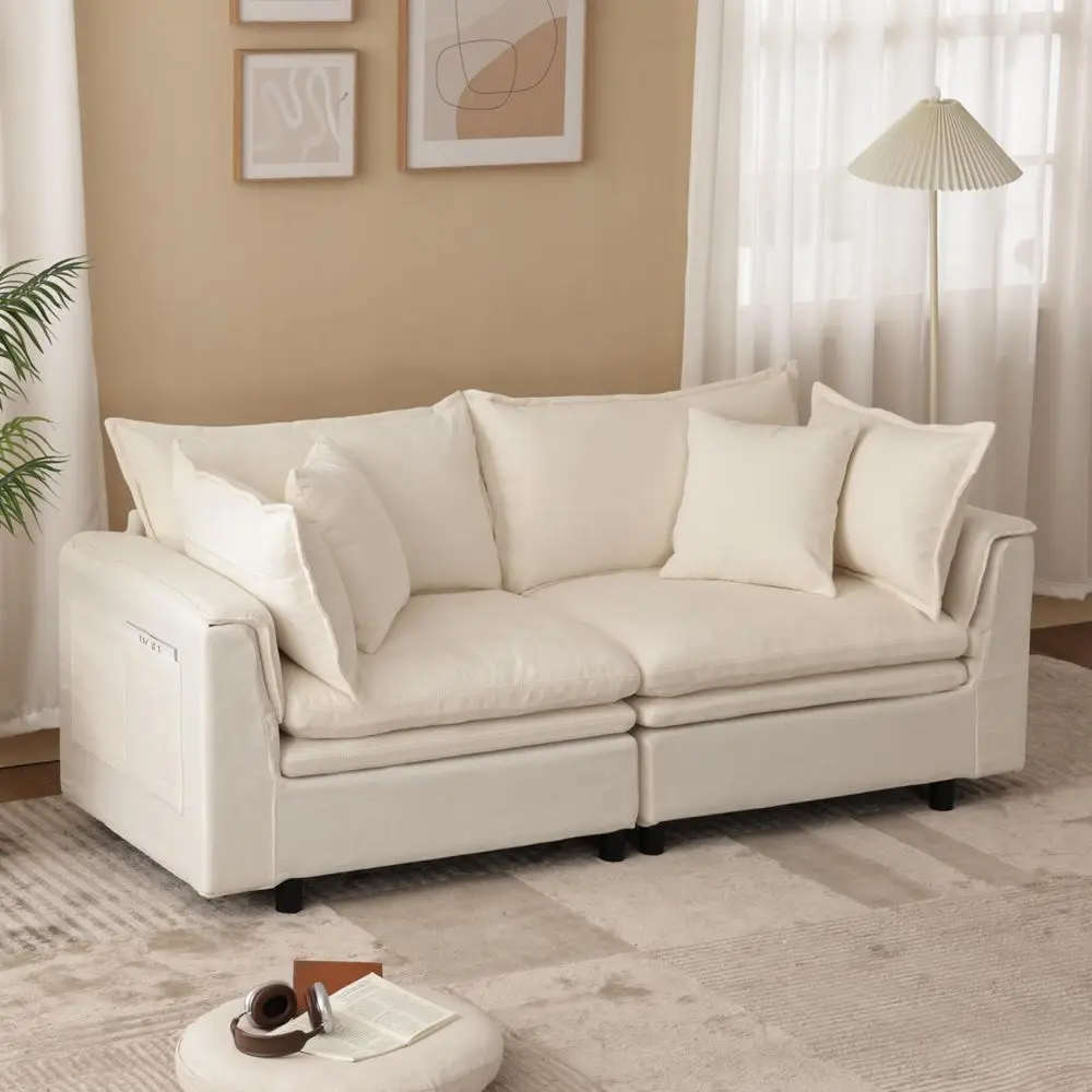 

Sectional 2 Seat Cloud Loveseat with 4 Throw Pillows, Modern Chenille Love Seat, Cozy Sofa for Living Room, Office and Bedroom,