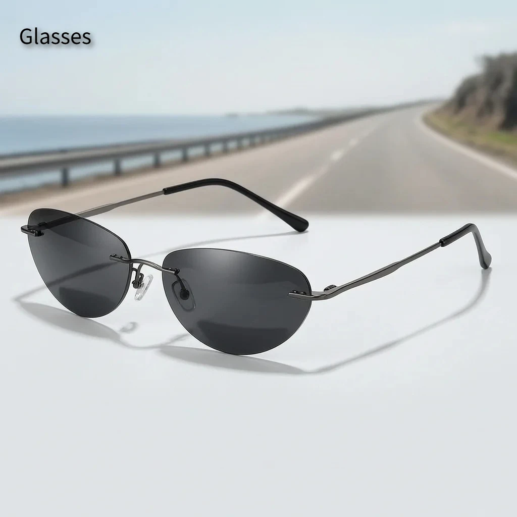 Sunglasses Men Ultralight Titanium Rimless Polarized UV Protection Cosplay Driving Fishing Outdoor Sports Fashion Personality